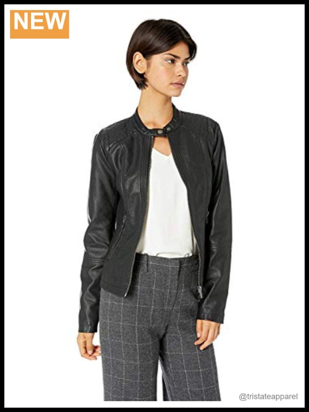 Faux Leather Moto Jacket with Front Zip Pockets